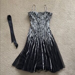 JS Collections Elegant Black and White Party Dress